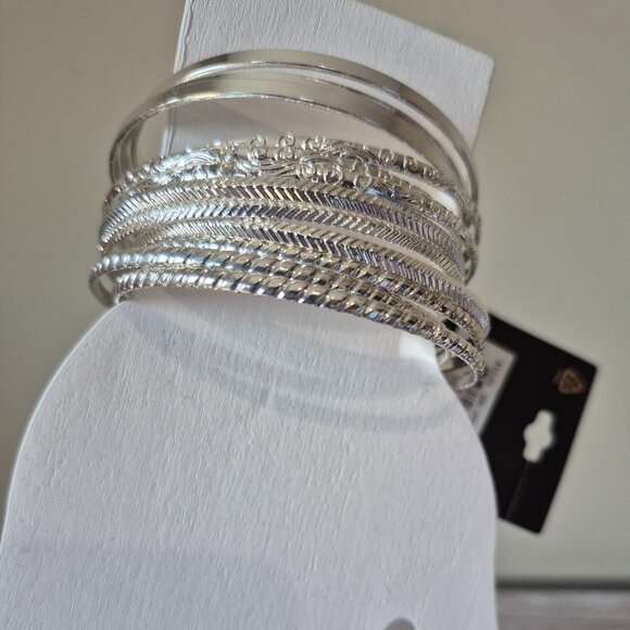 NWT Set of 12 Silver Tone Bangle Bracelets by Massini - Picture 1 of 8